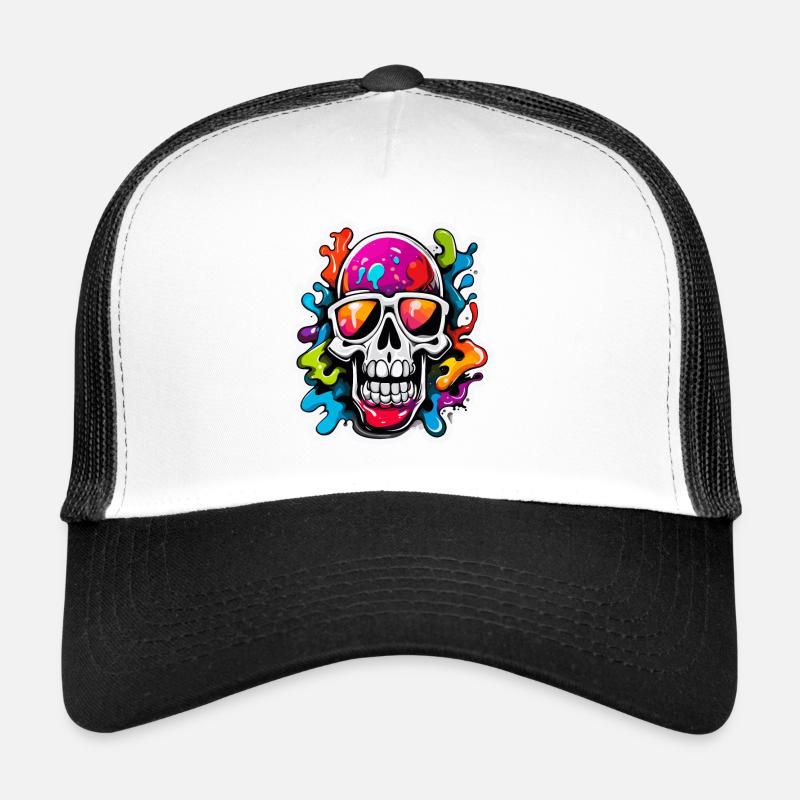 Totenkopf / Skull / Sonnenbrille / cool / Comic - Trucker Cap - Weiß/Schwarz