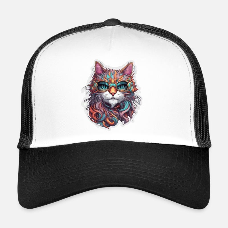 Coole Katze / lustig / Tier / Haustier / verrückt - Trucker Cap - Weiß/Schwarz