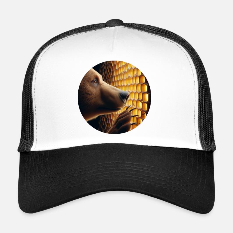 Brown bear looking through a honeycomb Trucker Cap