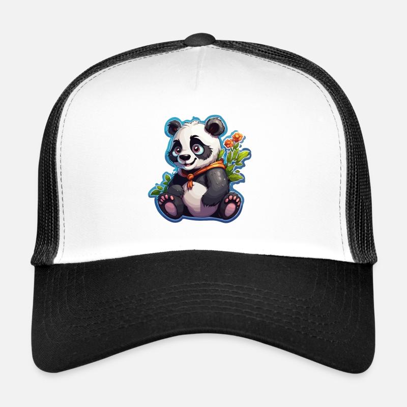 Panda / Tier / Zoo / Bambus / Wild / Kindlich - Trucker Cap - Weiß/Schwarz