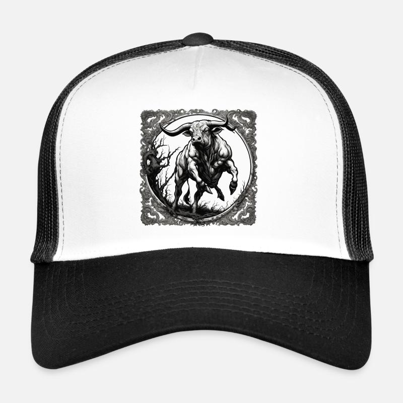 Stier / Bulle / Tier / Hörner / Stierkampf - Trucker Cap - Weiß/Schwarz