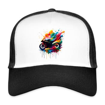 Moto Motard passion moto gp - Casquette trucker  - blanc/noir - Devant