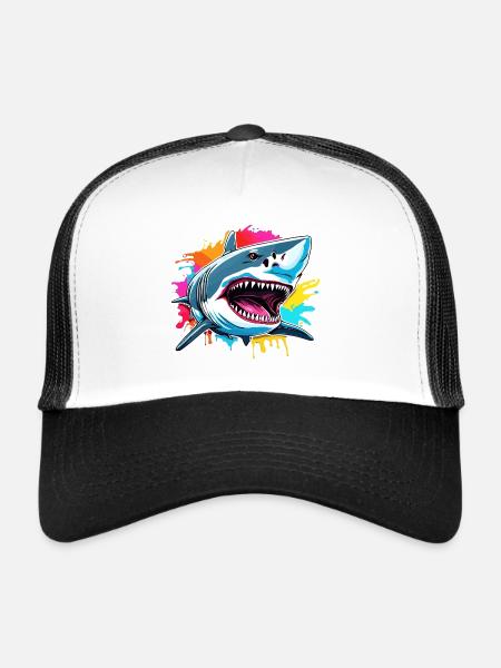 Requin / Faune / Sous-marin / Mer / Océan - Casquette trucker  - blanc/noir - Devant