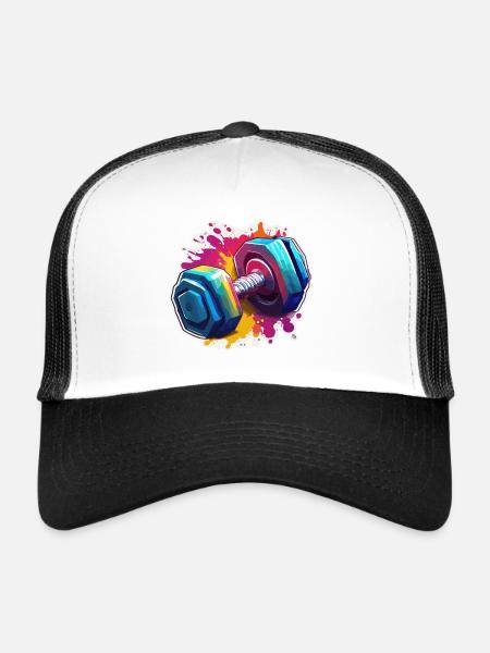 Dumbbell / Weights / Sports / Strength Training / Workout - Trucker Cap - white/black - Front