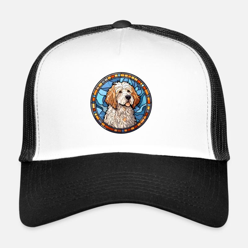 Deutsche Sheeppoodle Hunderasse Buntglas Colorfu - Trucker Cap - Weiß/Schwarz