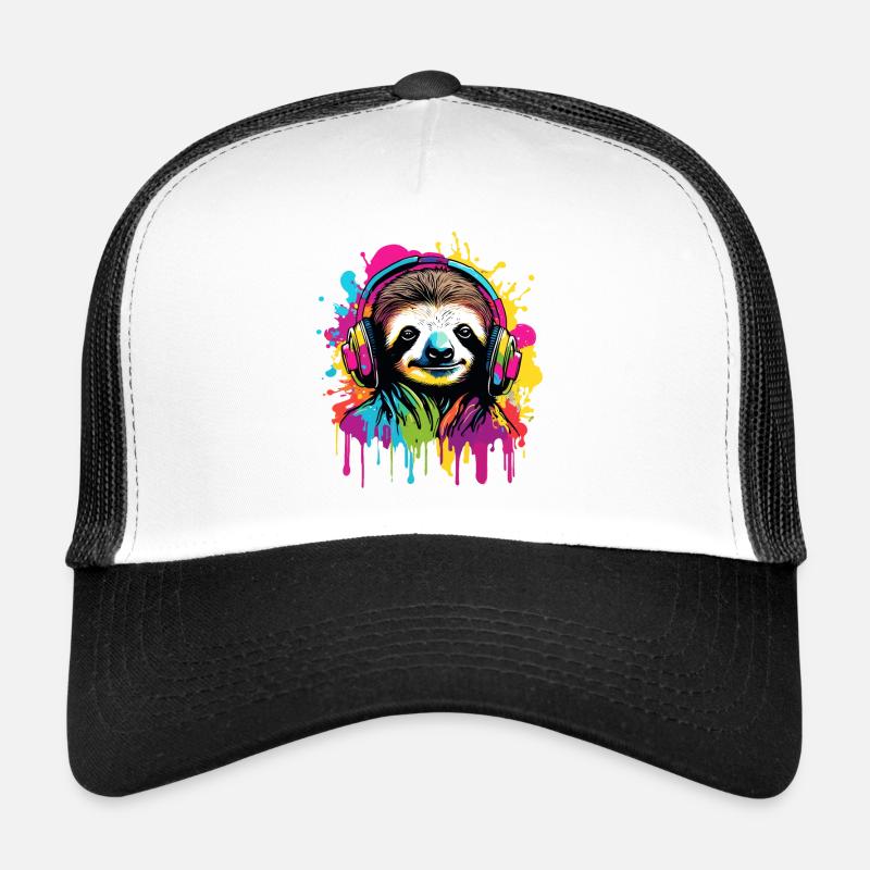 Kopfhörer / Audio / Musik / Tier / Faultier / cool - Trucker Cap - Weiß/Schwarz