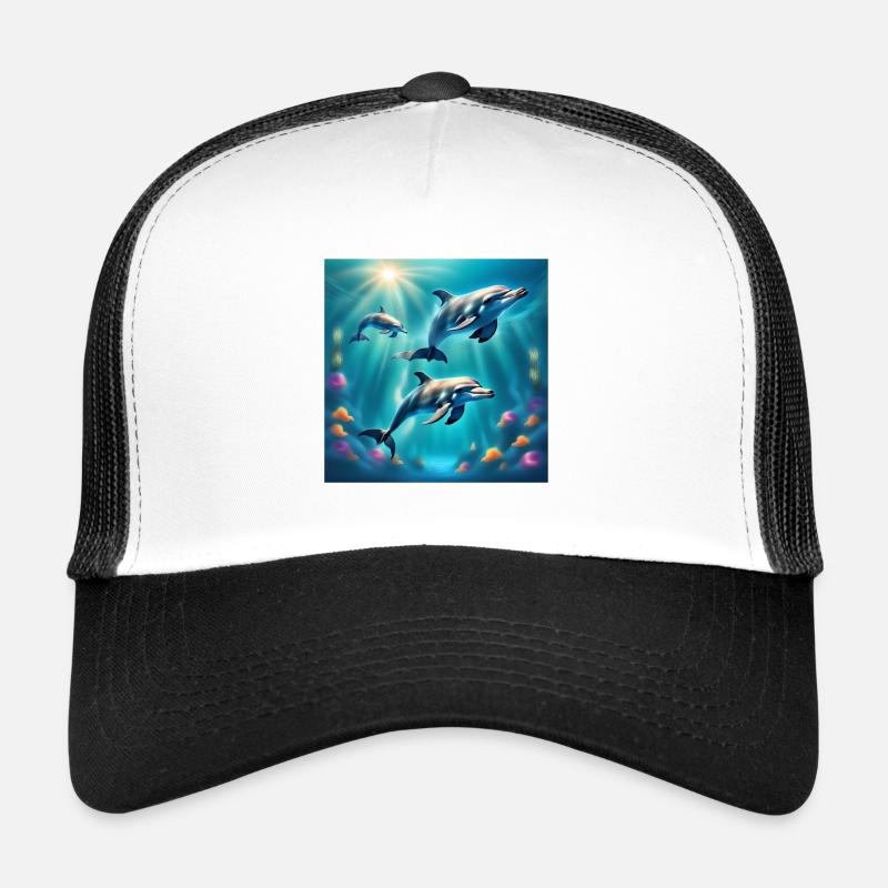 Delfin-Poster, Delfine, Meeresboden - Trucker Cap - Weiß/Schwarz