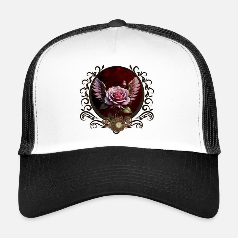 Wunderbare Steampunk-Rose mit Flügeln. Trucker Cap