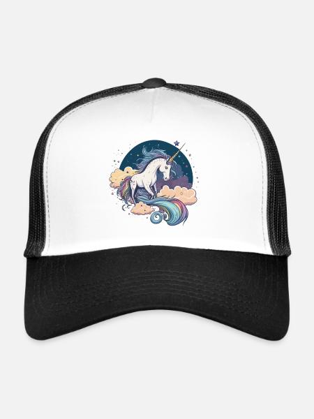 Licorne arc-en-ciel - Casquette trucker  - blanc/noir - Devant