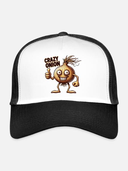 Crazy Veggies: Onion With Goatee and Thumbs Up - Trucker Cap - white/black - Front