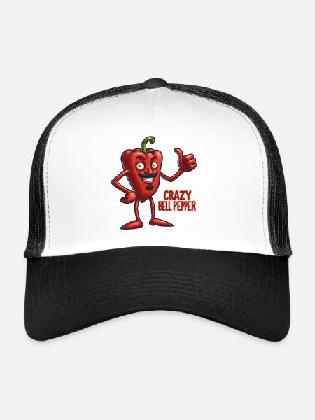 Crazy Veggies: Bell Pepper With Mustache, Goatee - Trucker Cap - white/black - Front