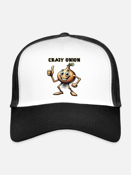 Crazy Veggies: Onion With Goatee and Thumbs Up - Trucker Cap - white/black - Front