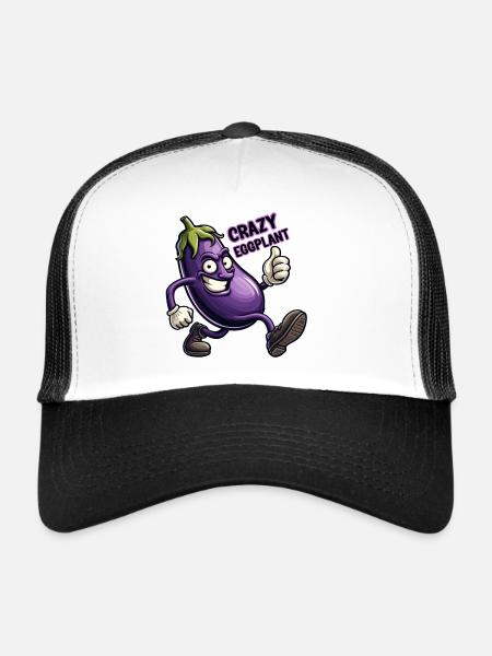 Crazy Veggies: Eggplant Power Walker Thumbs Up - Trucker Cap - Weiß/Schwarz - Vorne