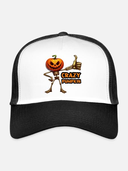 Crazy Veggies : Pumpkin Skeleton Thumbs Up - Casquette trucker  - blanc/noir - Devant