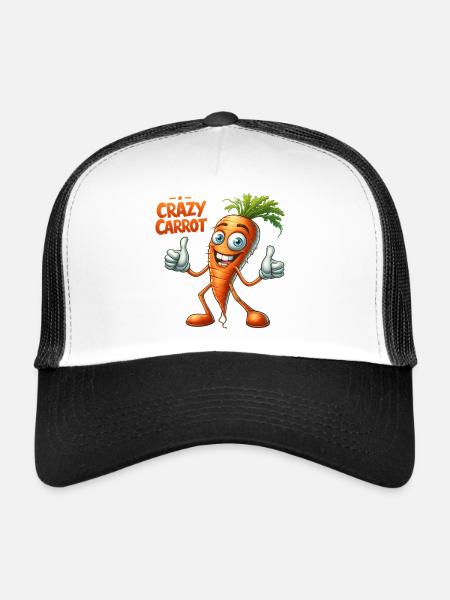 Légumes fous : Jeune carotte pouce en l’air - Casquette trucker  - blanc/noir - Devant