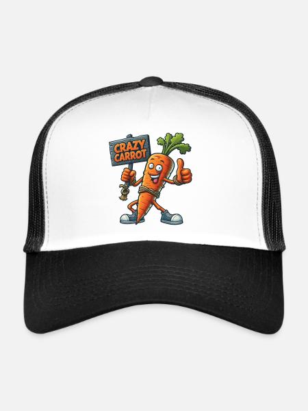 Légumes fous : Carotte avec bouclier pouces levés - Casquette trucker  - blanc/noir - Devant