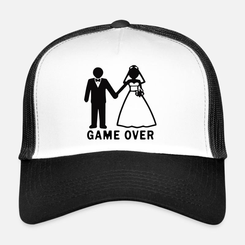 Bride and groom game over Trucker Cap
