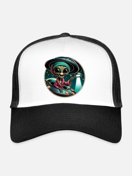 Außerirdischer Detektiv im UFO-Licht - Trucker Cap - Weiß/Schwarz - Vorne