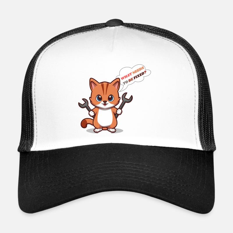 Cute Kitten with Tools and Question - Trucker Cap - white/black
