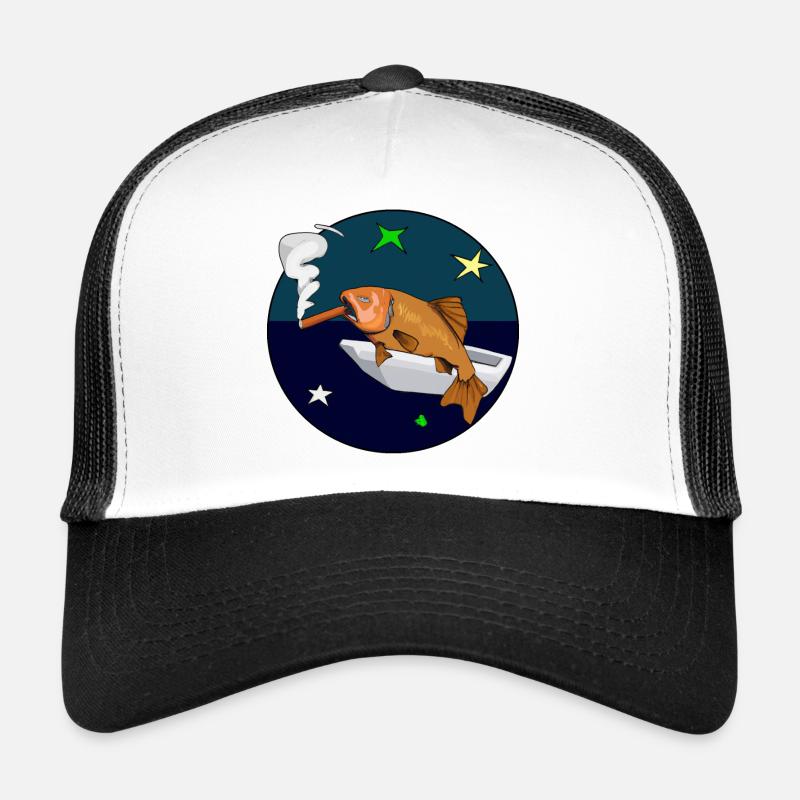 Poisson avec un cigare dans l’espace. Casquette trucker 