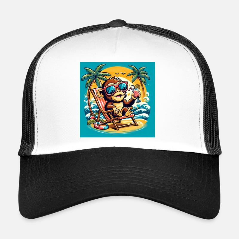 Singe sur la plage - Casquette trucker  - blanc/noir
