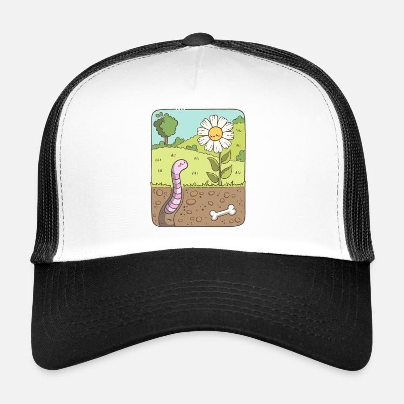 Regenwurm schaut zur Blume - Trucker Cap - Weiß/Schwarz