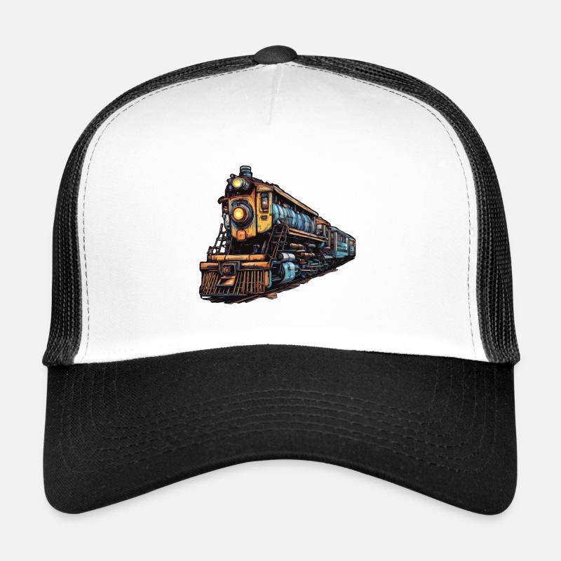 Zug / Lokomotive / Dampflok / Eisenbahn / Lock - Trucker Cap - Weiß/Schwarz