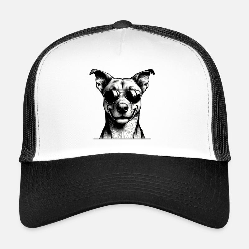 Hund mit Sonnenbrille Linienkunst - Trucker Cap - Weiß/Schwarz