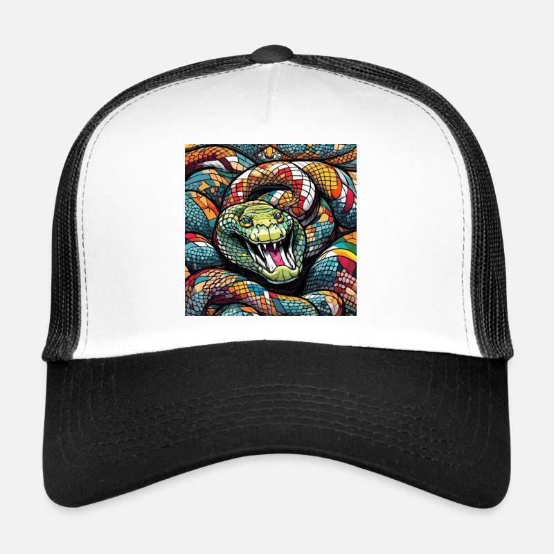 Style de bande dessinée de serpent coloré - Casquette trucker  - blanc/noir