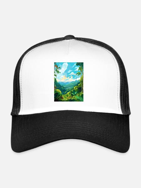 Amazone Regenwald Vintage Reiseposter Souvenir - Trucker Cap - Weiß/Schwarz - Vorne