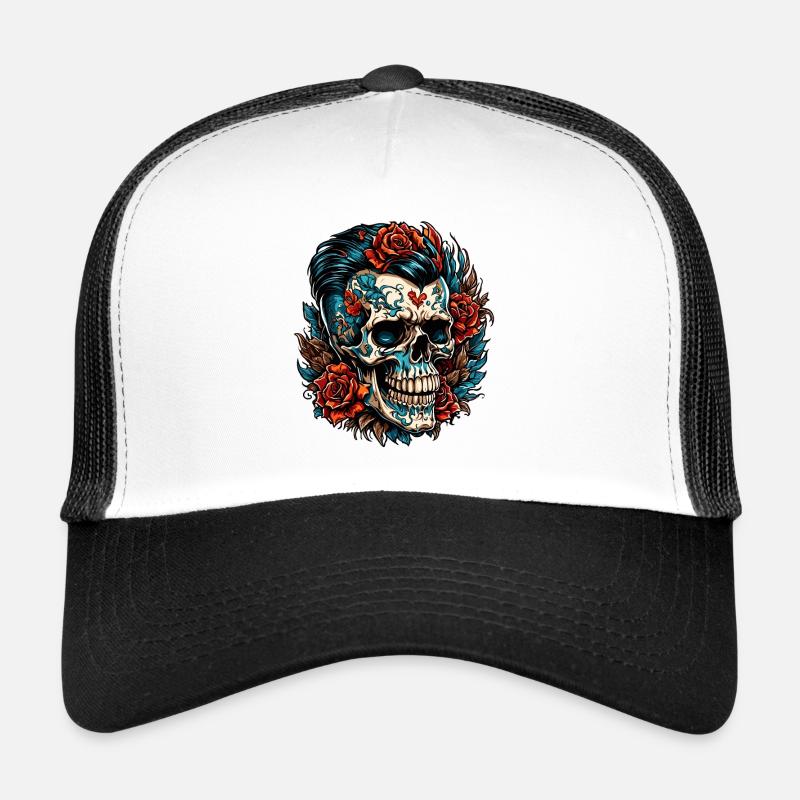 Skull / Totenkopf / Skelett / Gothic / Tattoo - Trucker Cap - Weiß/Schwarz