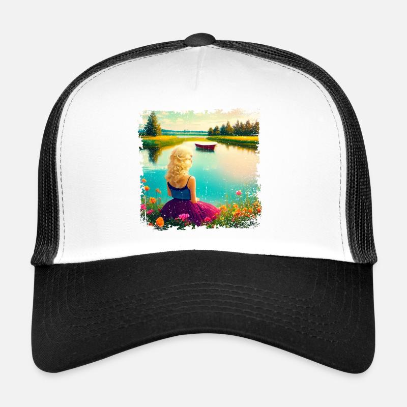 Frau sitzt am See - Vintage Look Trucker Cap
