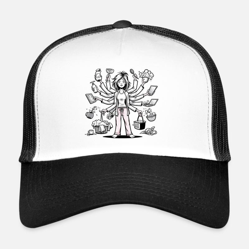 Maman multitâche - Casquette trucker  - blanc/noir