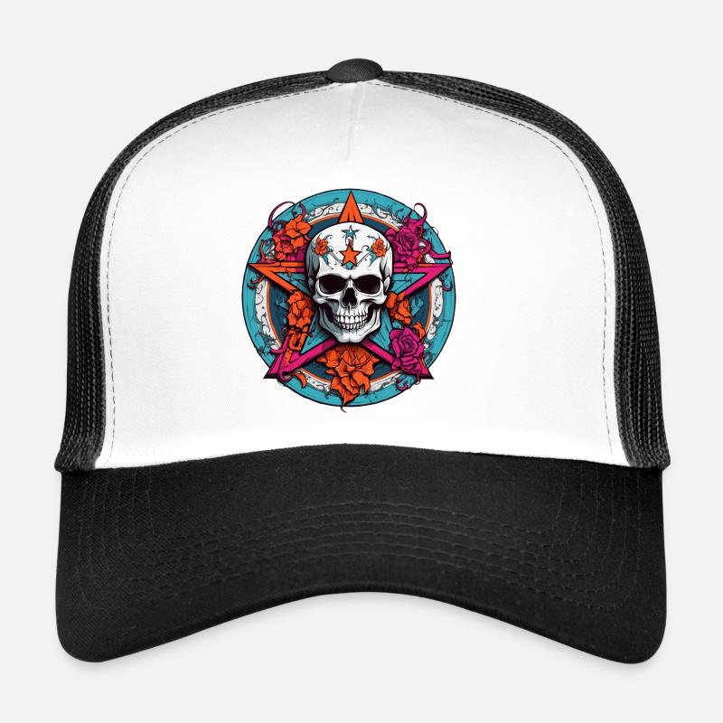 Crâne avec capuche colorée avec éléments décoratifs Casquette trucker 