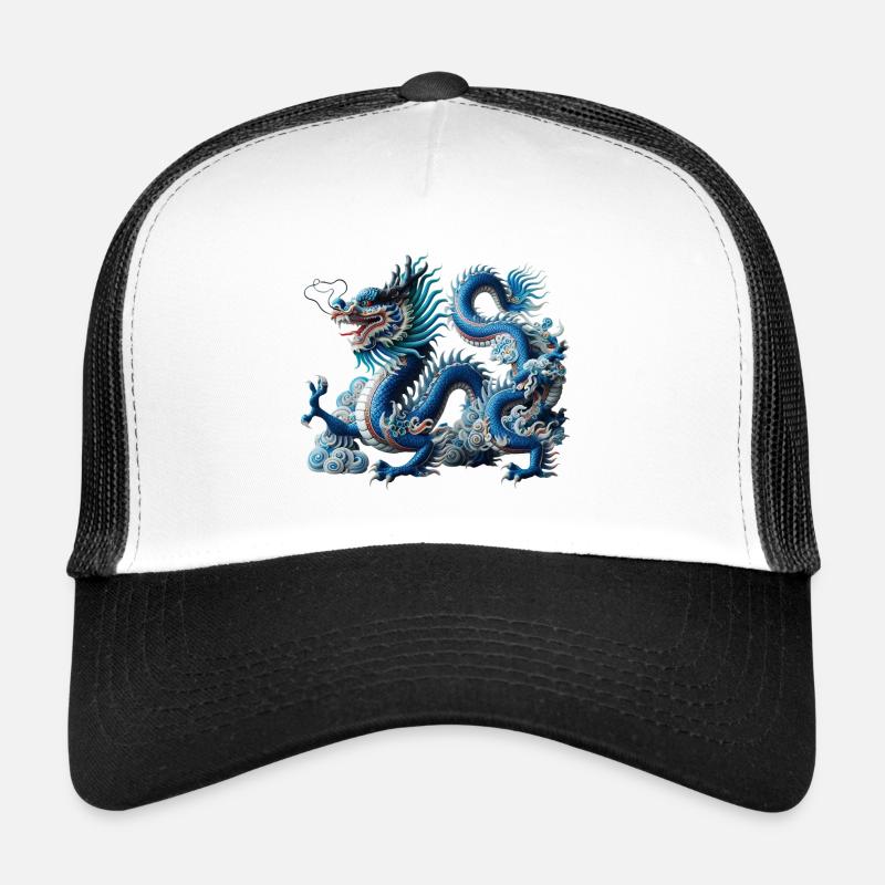 Blauer Drachen im Wolkenfluss - Trucker Cap - Weiß/Schwarz