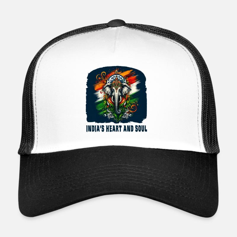 Éléphant indien avec drapeau national Casquette trucker 