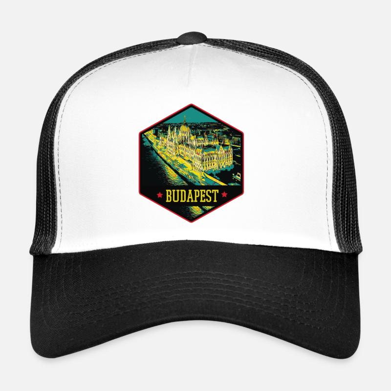 Nocturnal illustration Historic Budapest - Trucker Cap - white/black