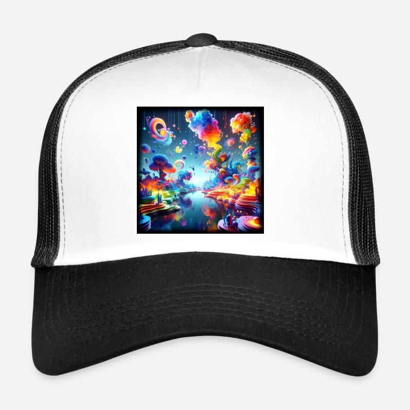 Surreal Dreamscape: Neon Waters - Trucker Cap - white/black