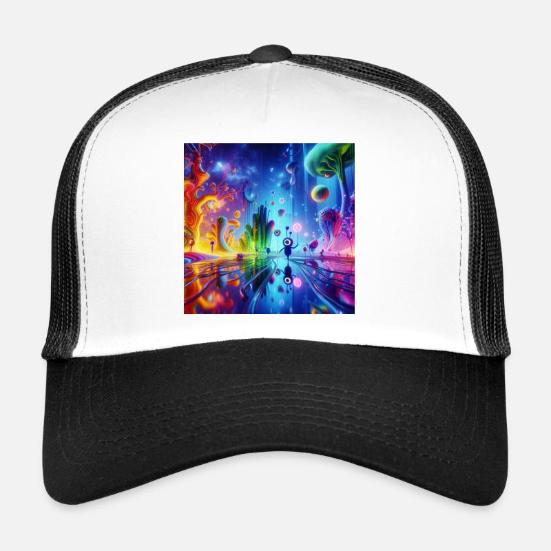 Surreale Traumlandschaft: Neon-Gewässer - Trucker Cap - Weiß/Schwarz