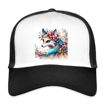 Fuchs mit Blumen - Trucker Cap - Weiß/Schwarz - Vorne