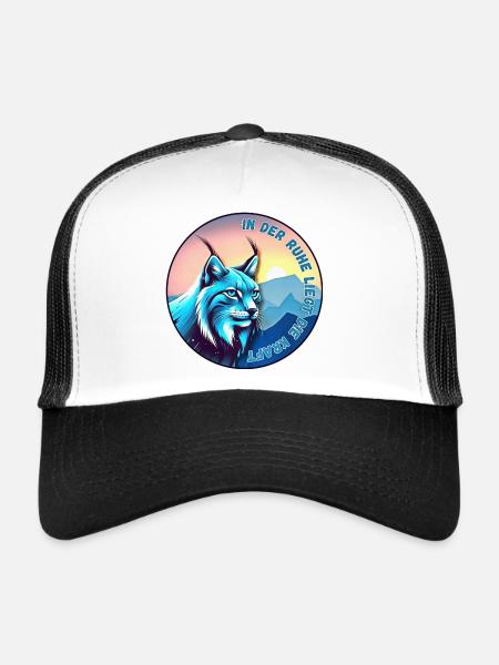 Lynx au coucher du soleil – paix et force - Casquette trucker  - blanc/noir - Devant