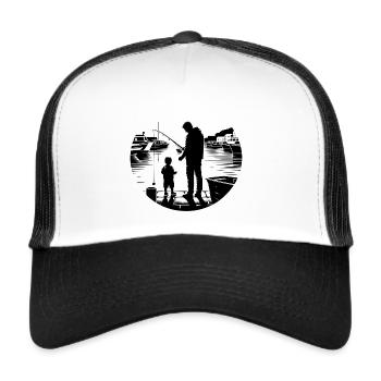 Papa und Sohn angeln im Stadthafen - Trucker Cap - Weiß/Schwarz - Vorne
