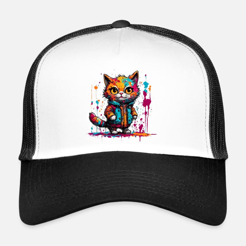 Katze / Kätzchen / Pfote / Miez / Haustier / Tier - Trucker Cap - Weiß/Schwarz