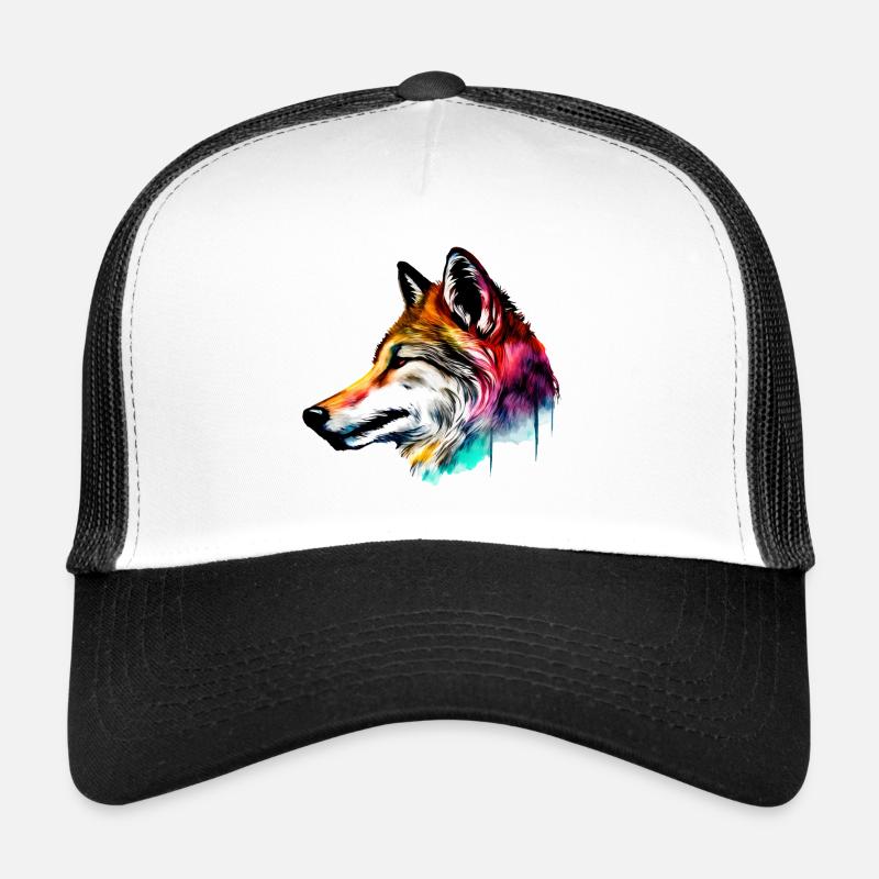 Colorfull Wolf Head - Trucker Cap - white/black