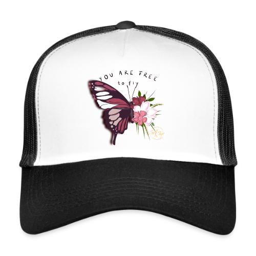 Belle conception de papillon avec des fleurs - Casquette trucker 