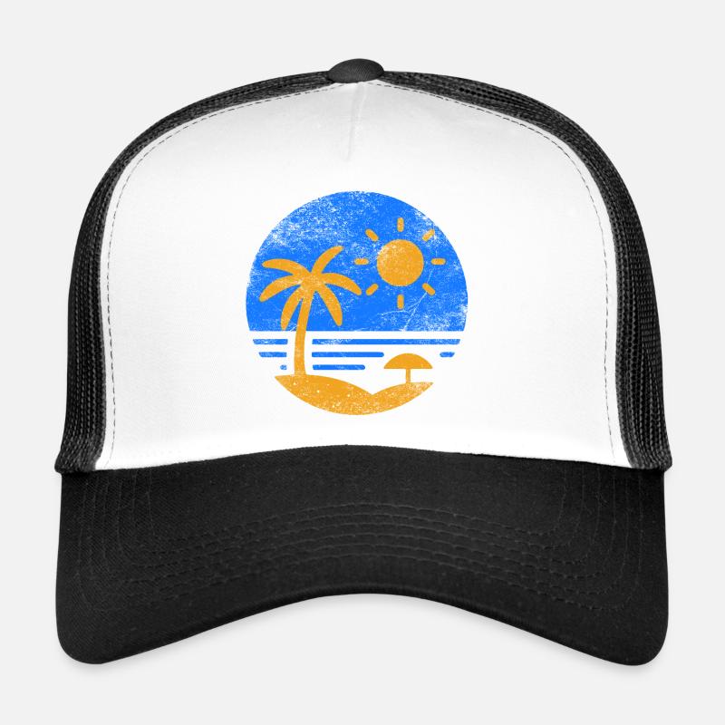Vintage Beach Blue Orange Trucker Cap