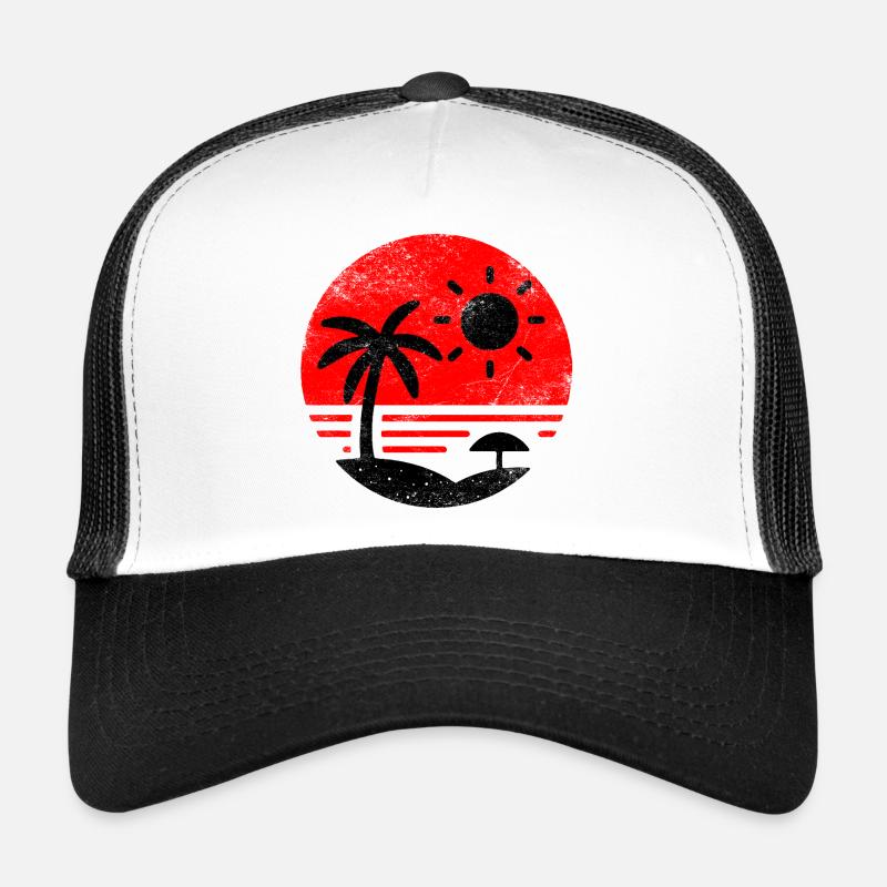 Vintage Beach Red Black Trucker Cap