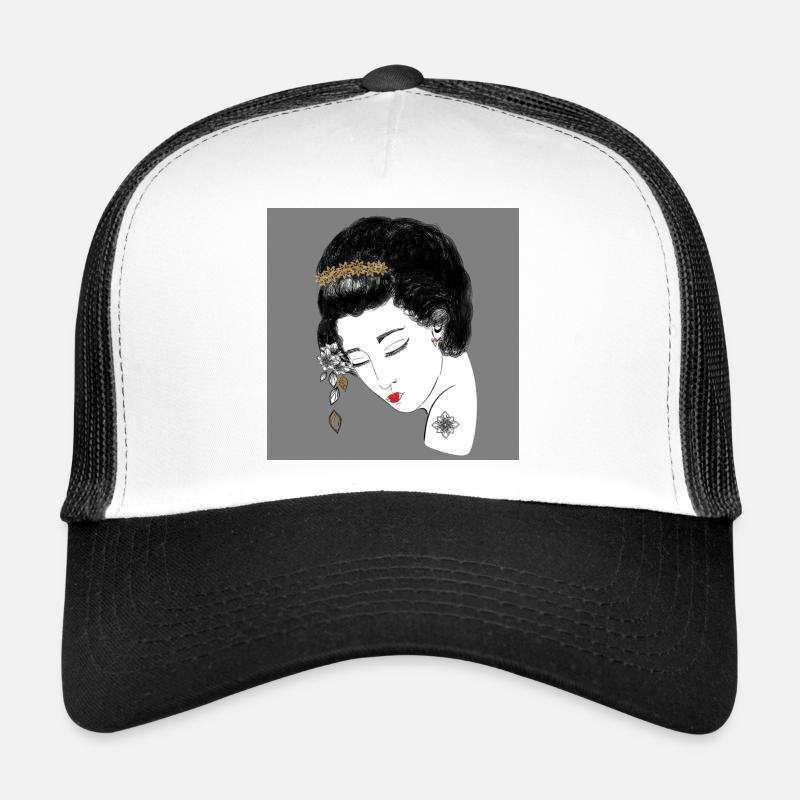 Golden Blossoms Head Portrait Trucker Cap