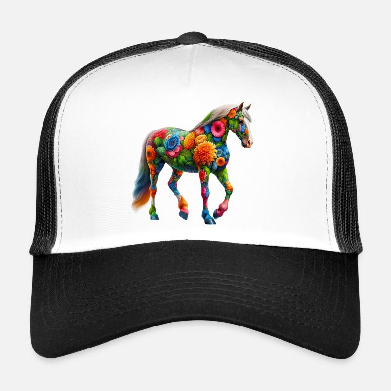 Pferd mit Blumen geschmückt - Trucker Cap - Weiß/Schwarz