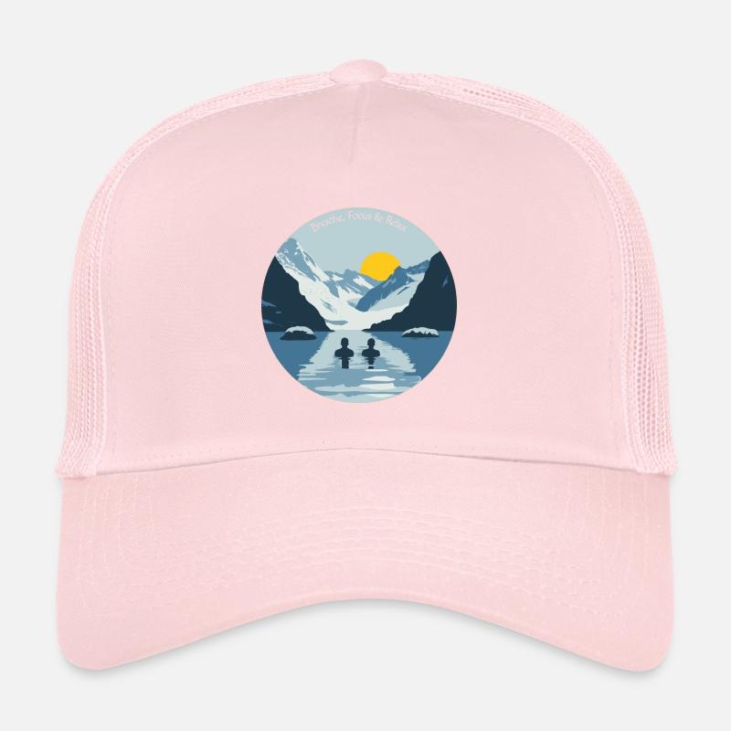 Two people taking an ice bath in the cold mountains Trucker Cap